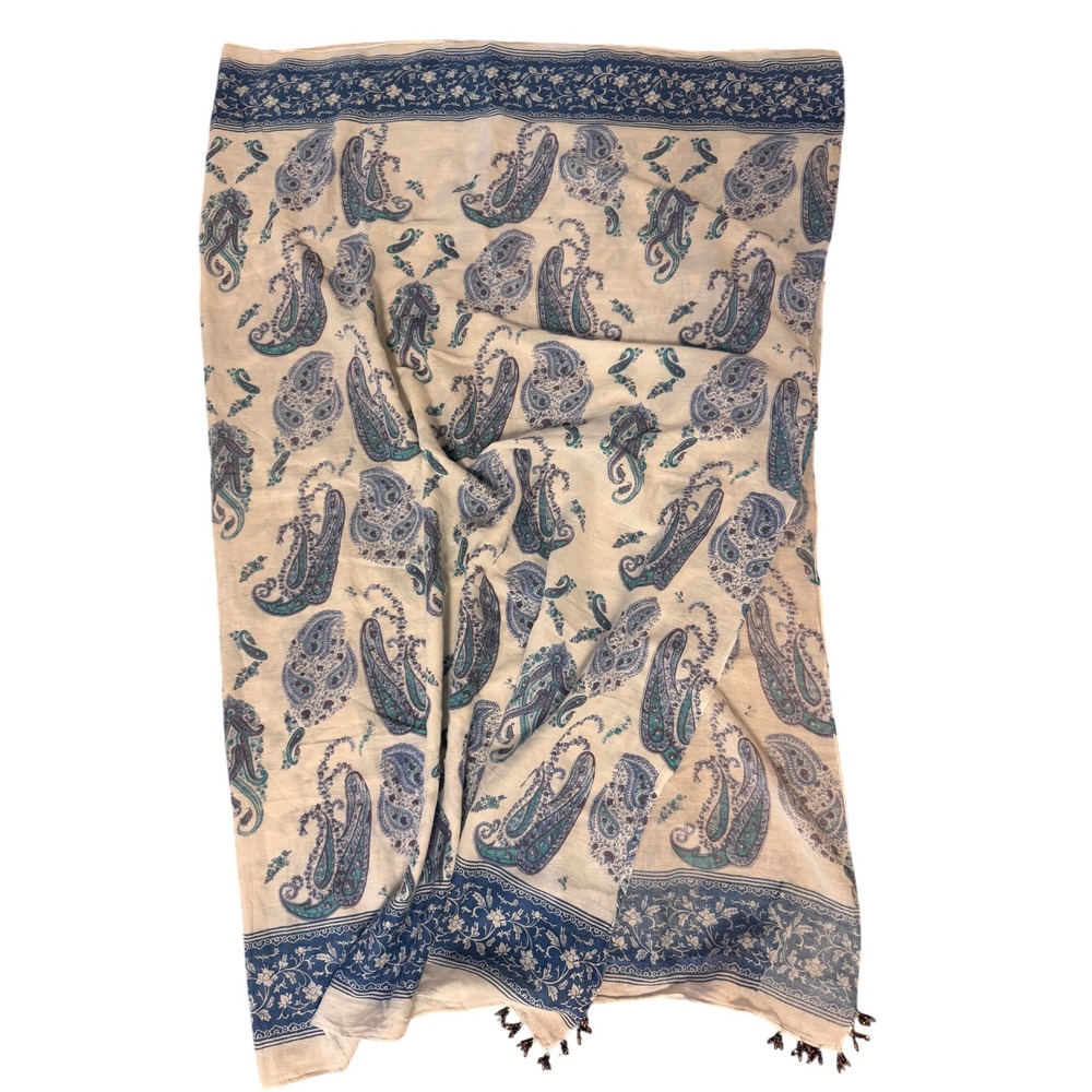 Calypso Christiane Celle Blue Paisley Beaded Tassel Sarong Wrap Cover Up